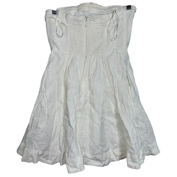 Abercrombie & Fitch White Linen Blend Smocked Strapless Mini Dress Women Size XS - Image 2