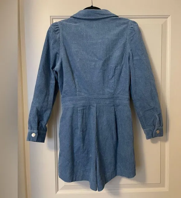 Corduroy Romper, Blue - Image 6