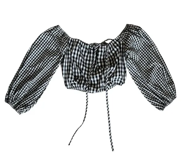 Lovers + Friends x Revolve Women’s Addison Off Shoulder Gingham Black Crop Top - Image 3
