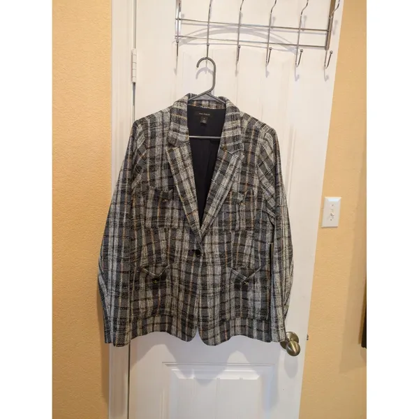 Halogen Blazer Womens XL Multicolor Plaid Tweed Single Breasted One Button - Image 2