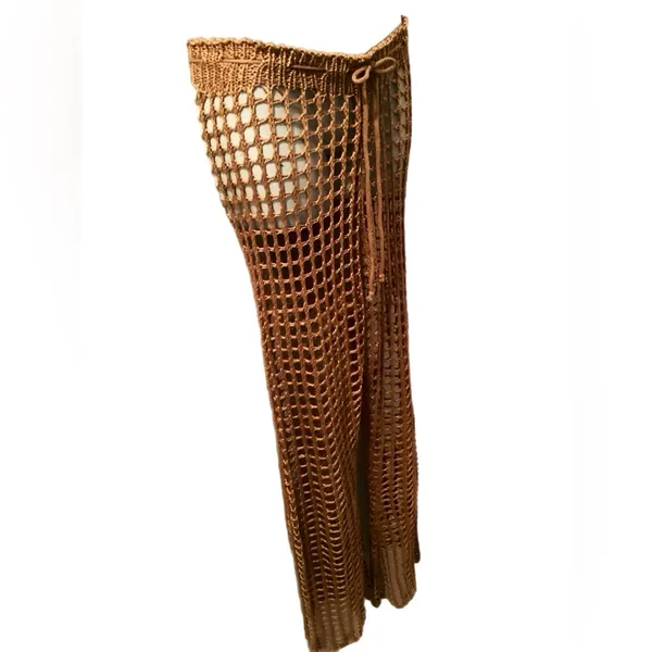 CoverUp Women's Dark Brown Beach Pants Crochet High Waist Swimsuit CoverUps - Image 4