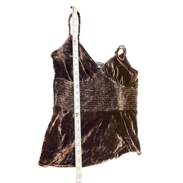 Banana Republic 8 Brown Velvet Babydoll Cami Top Smocked Y2K Silk Blend - Image 4