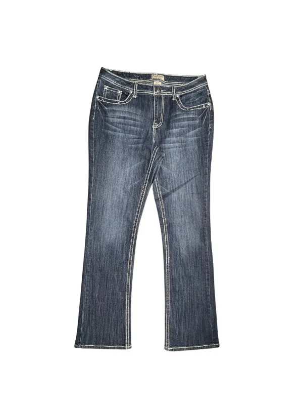 Earl Jean Size 10 Dark Wash Bootcut Jeans Embellished Flap Pocket Stretch - Image 3