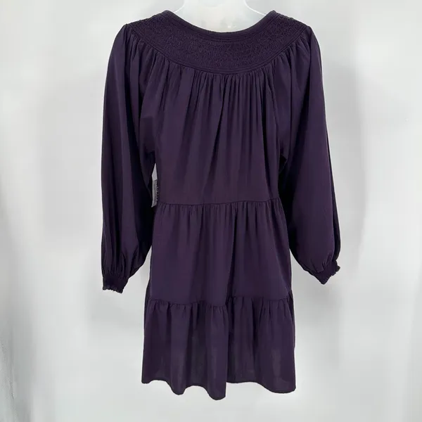 Old Navy Dress Womens XS Purple Tiered Smocked Yoke Mini Long Sleeve Peasant NWT - Image 4