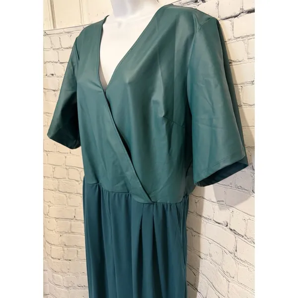 Colleen Lopez Flutter-Sleeve Mixed Media Jumpsuit Green Romper Size XL - Image 5
