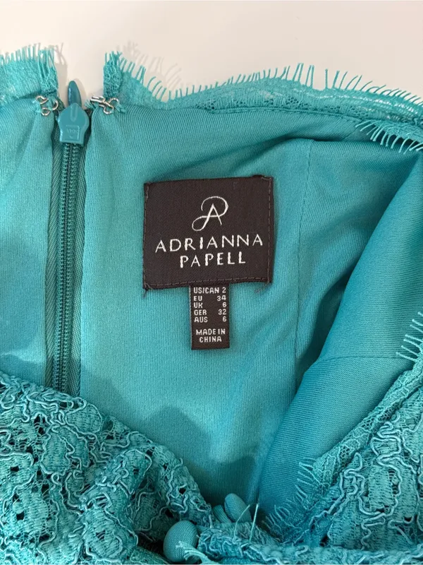Adrianna Papell Teal Lace Cap-Sleeve Dress Sz 2 - Image 9