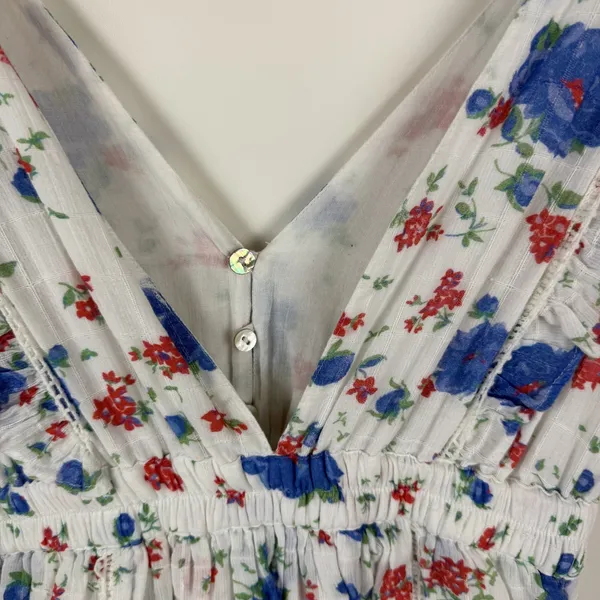 LoveShackFancy Bennett Mini Dress XS blue Notte Floral Cotton Cottage Boho Beach - Image 5