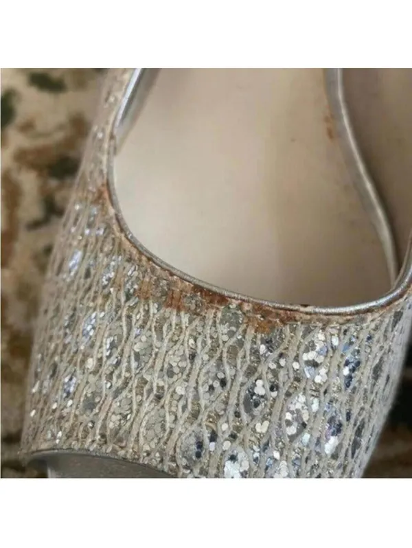 Audrey Brooke Silver Metallic Peep Toe Platform Heel Cocktail Wedding Prom - Image 4
