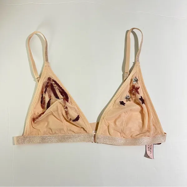 Victoria's Secret Pink Sequin Star Mesh Triangle Bralette Size S - Image 10