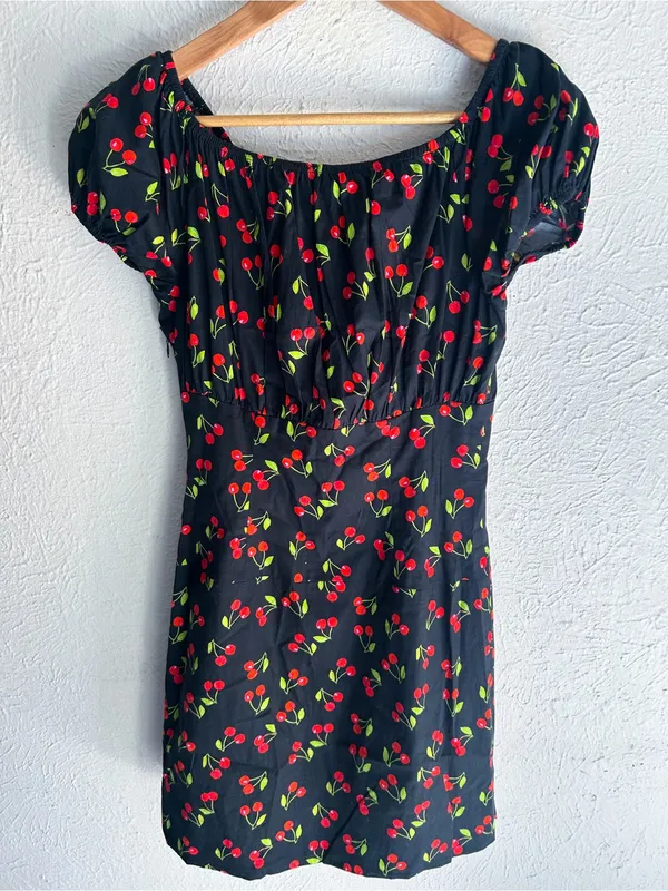 Caroline Constas Cherry Print Mini Cotton Dress Small Coquette retro - Image 4
