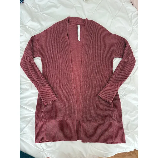 Lululemon Cashlu Long Open Cardigan Sweater Wrap Burgundy Wine Medium Large - Image 2