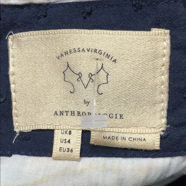 Anthropologie Vanessa Virginia Navy Geometric Linen Sleeveless Shift Dress 4 - Image 7