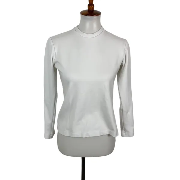 GREI New York Womens Long Sleeve Top White Minimalist Stretch Basic Layer - Image 2