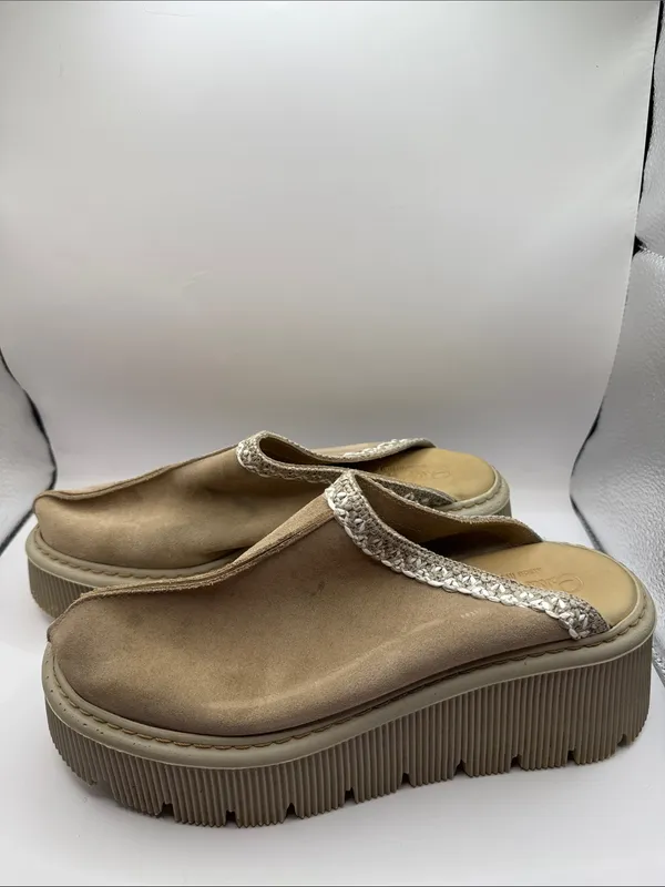 Carlo Pera Italy Taupe Platform Mule Clogs Leather Braided Trim Slip On EU 40 - Image 2