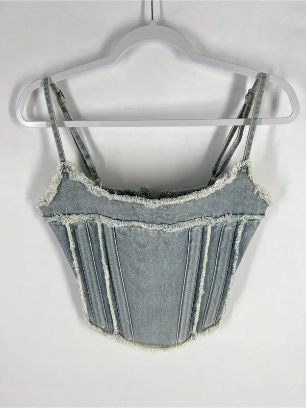 Altar'd State Light Wash Denim Corset Tank -‎ Light Blue - Image 2