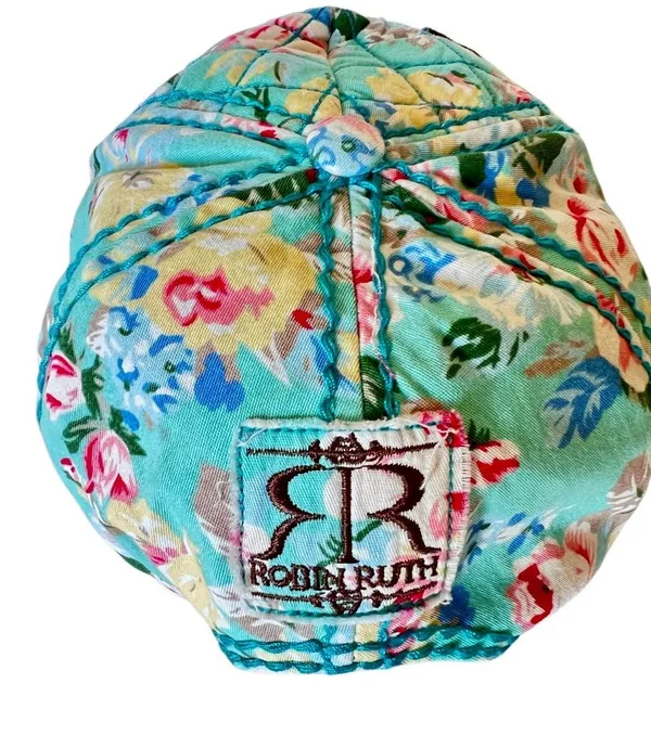 Robin Ruth Las Vegas Snapback Hat Teal Turquoise Quilted Floral Baseball Cap - Image 5