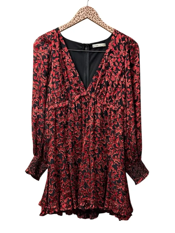 Alice + Olivia Briar Floral Blouson Empire Long Sleeve Mini Dress Red Black 2 - Image 2