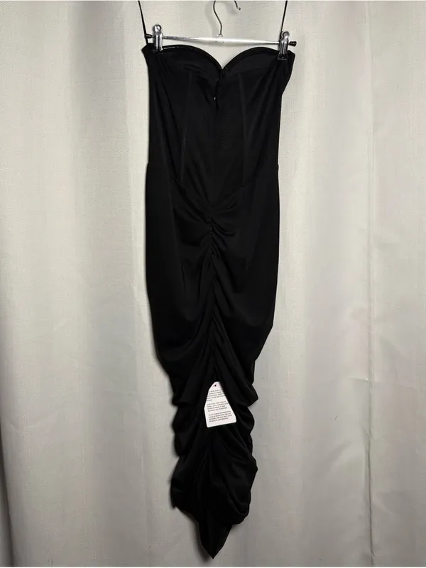 ASOS DESIGN Premium Mesh Bandeau Corset Ruched Black Midi Dress Size US 6 - Image 4