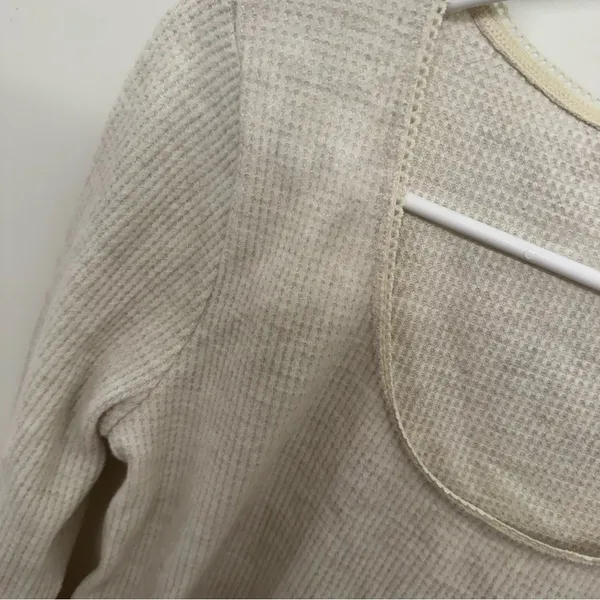 Aerie Cream Waffle Texture Long Sleeve Top - Image 3