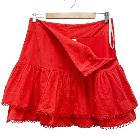 NWT Farm Rio Ruffled 3-D Pineapple Mini Skirt Size Medium Warm Red Tropical NEW - Image 6