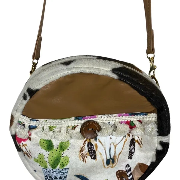 Womens Western Cow Print Round Crossbody Bag Brown Desert Boho Festival Size OS - Image 6