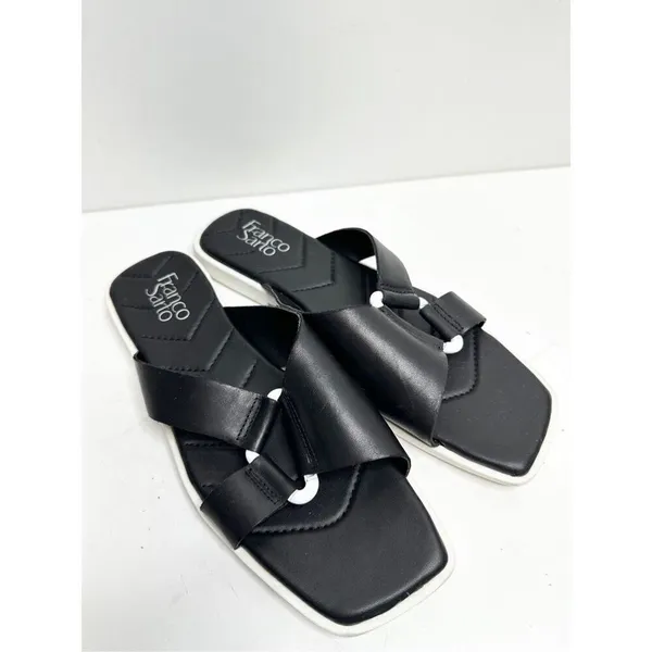 Franco Sarto Sandals Womens Size 9.5 Leather Black/White Open Toe - Image 2