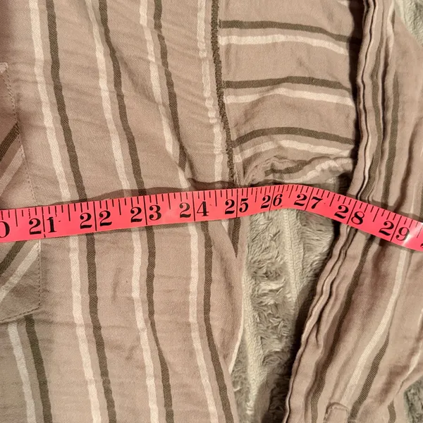 RVCA Womens Tan Striped Gauze Button Down Shirt Oversized Long Sleeve Large - Image 4