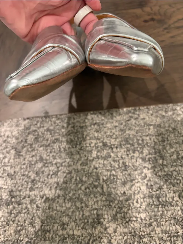 Tory Burch Silver Sadie Slingback Flats Sz 7 - Image 8