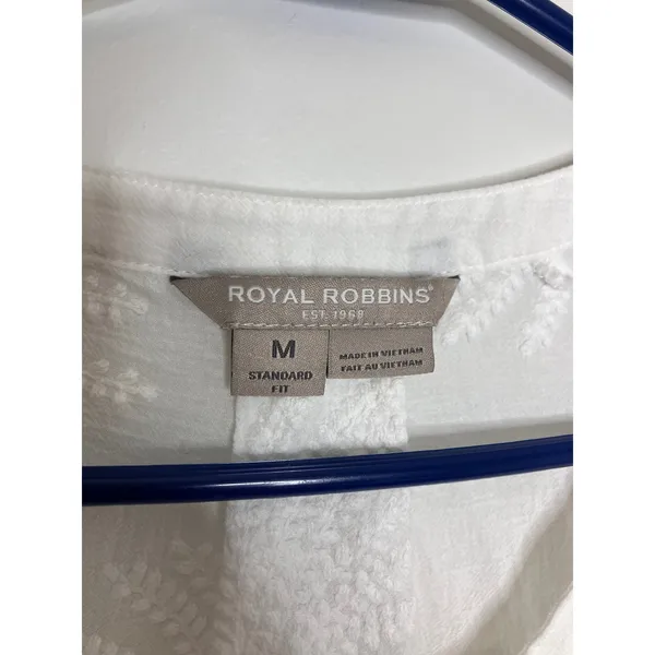 Royal Robbins Button Down Top Womens M White Excellent Embroidered Sleeveless - Image 4
