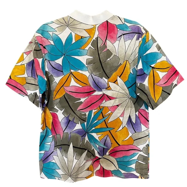Artsy Tropical Leaf Shirt Womens‎ Medium Multi Color Good Vintage 90s USA - Image 2