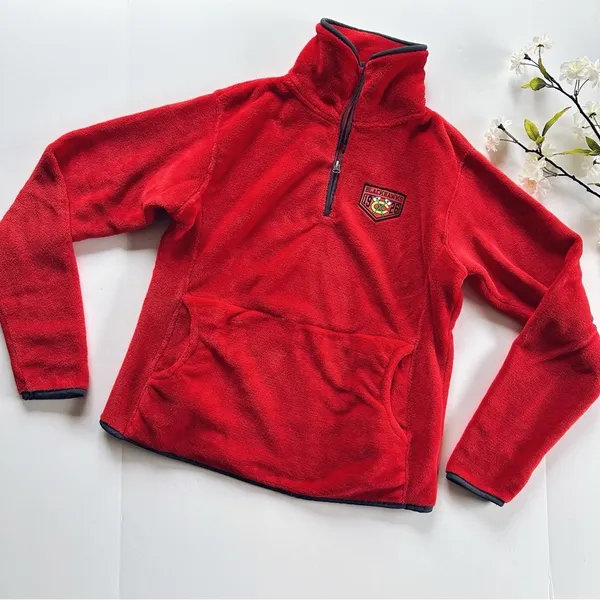 NHL Blackhawks Red Half Zip Sweatshirt Women Small - Image 2