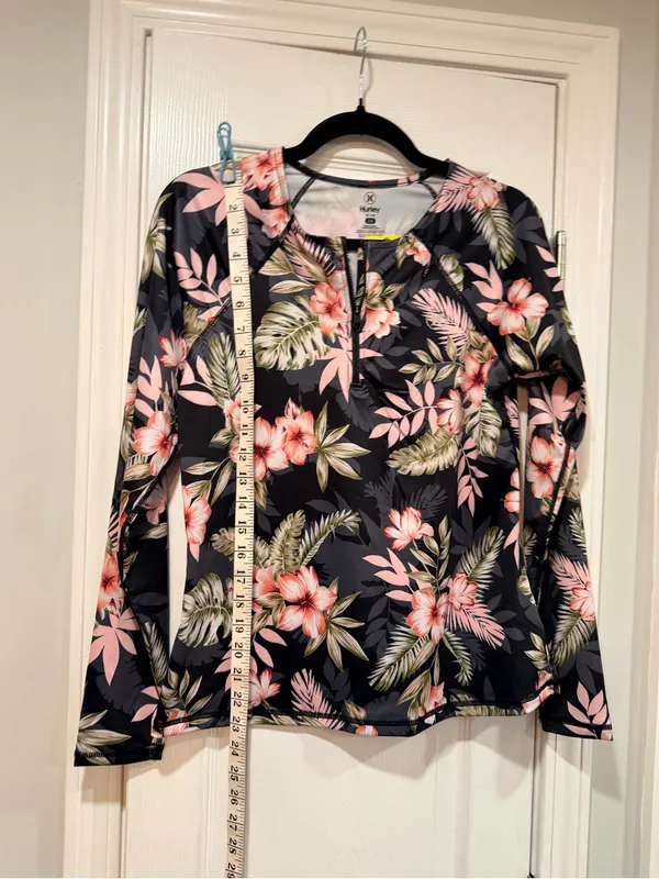 NWT Hurley Size S Floral Long Sleeve Rash Guard UPF 50+ Quarter Zip - Image 4