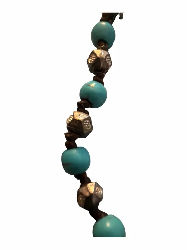 Vintage Turquoise Beaded Silver Accent Necklace - Women Jewelry - Image 2