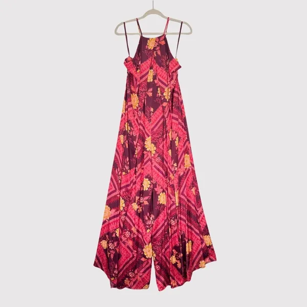 Free People Womens Jumpsuit Raspberry Luca Wide Leg Floral Halter Boho Large - Image 2