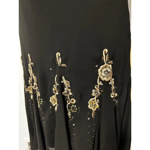 Y2K FAIRYGOTH SL Fashions Black Embroidered Floral Handkerchief Hem Dress 8 - Image 3