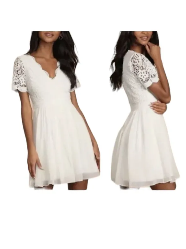 Lulus Lace Boho Dress XS Wedding Shower Rehearsal Bachelorette White Princess - Image 2