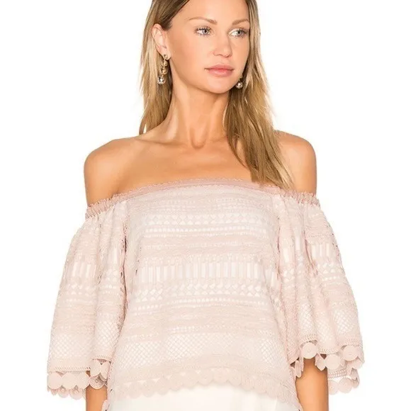 Revolve ALEXIS Finn Lace Off Shoulder Top Blouse Blush Pink Silk Lacey‎ X-Small - Image 14