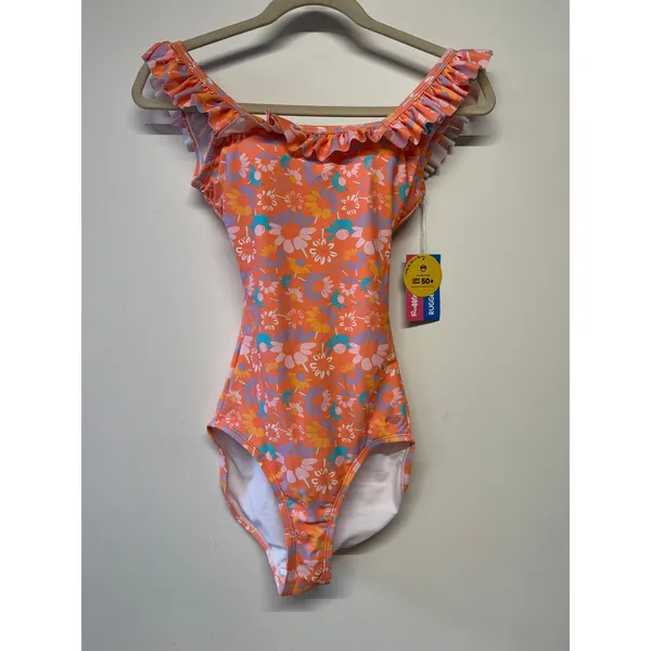 RuffleButts Coral Floral Ruffle One Piece Swimsuit UPF 50+ XS NWT - Image 2
