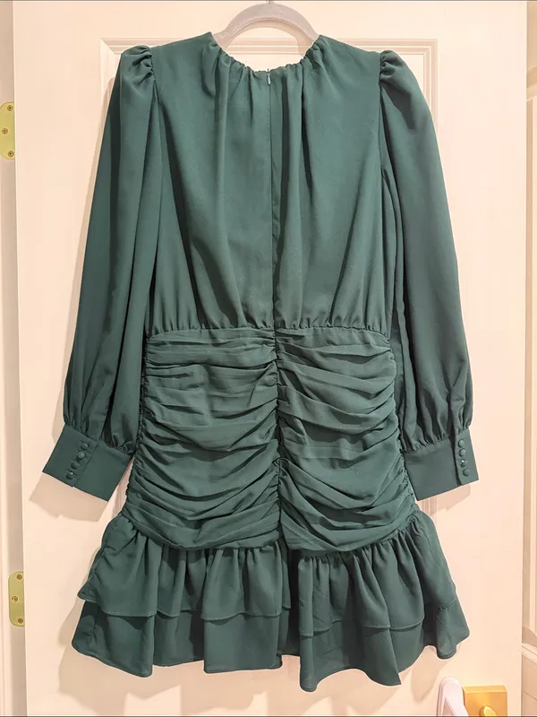 TCEC Emerald Green Long-Sleeve Ruffle Dress - Image 4