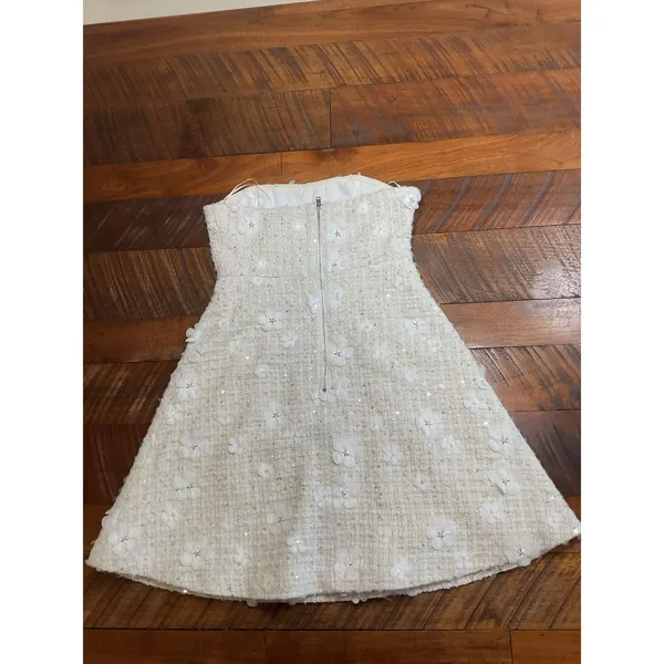 Anthropologie - white strapless floral beaded mini dress - Image 6