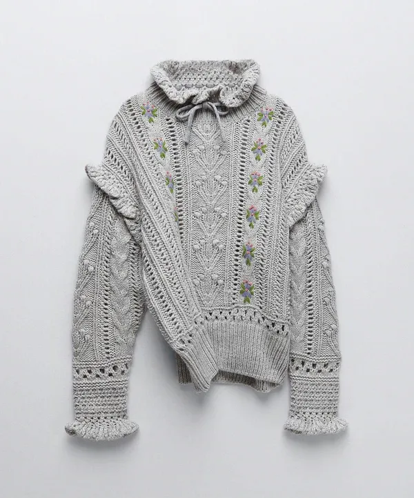 Gray Embroidered Oversized Sweater Top - Image 8