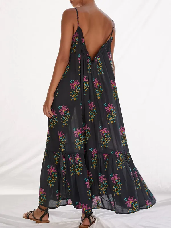 ANTHROPOLOGIE Black Motif Flounced Maxi Lounge Dress - Image 11