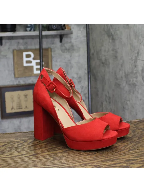 NWT Sun + Stone Reemaa Block-Heel Platform Open-Toe Sandals 10018613300 Red 9W - Image 2