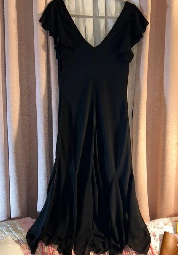 Vintage S.L. Fashions Size 12 Black Floral Embellished Midi Dress - Image 7