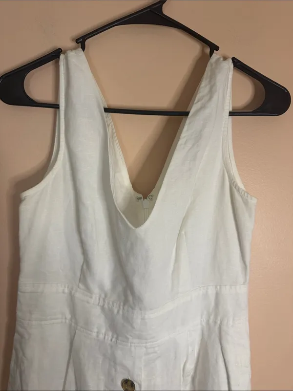 GAP White Sleeveless V-Neck Midi Dress with Front Button Placket - Image 3