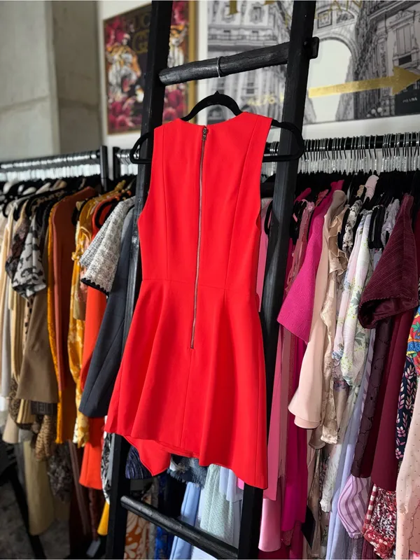 Alice + Olivia Callie Asymmetrical Drape Dress Cherry Red Sleeveless Mini 0 EUC - Image 8