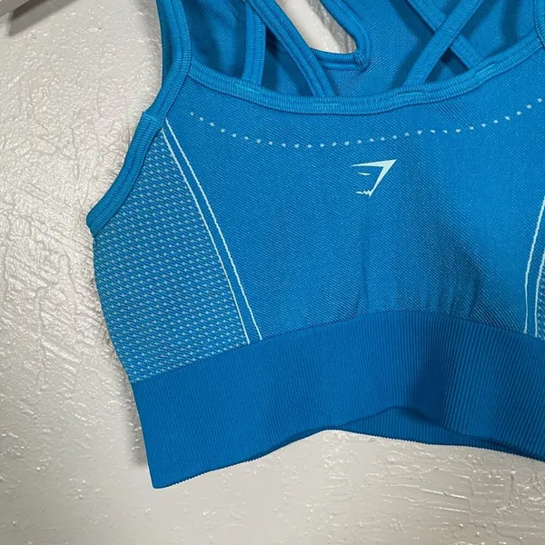 Gymshark Women M Blue Ultra Seamless Sports Bra Strappy Stretch Gym Athletic - Image 5