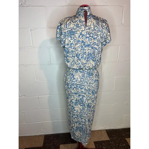 dress knit high neck blue cream 1980s pockets - Image 6