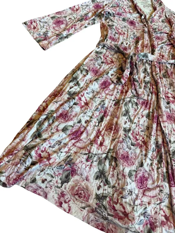 Posh Peanut Rose Print Robe Bumblebee Tie Waist Stretch Maternity Nursing Large - Image 6