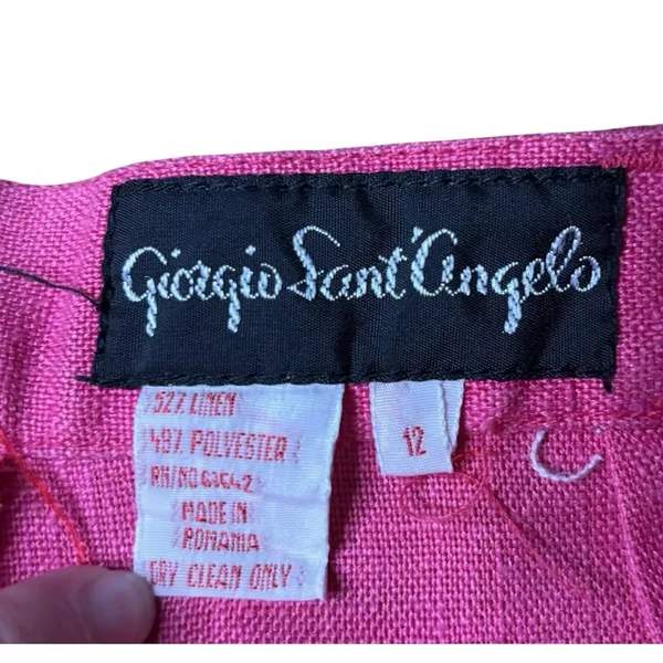 Vintage Giorgio Sant'Angelo Linen Blend Shorts Women's 12 Pink Pleated High Rise - Image 4